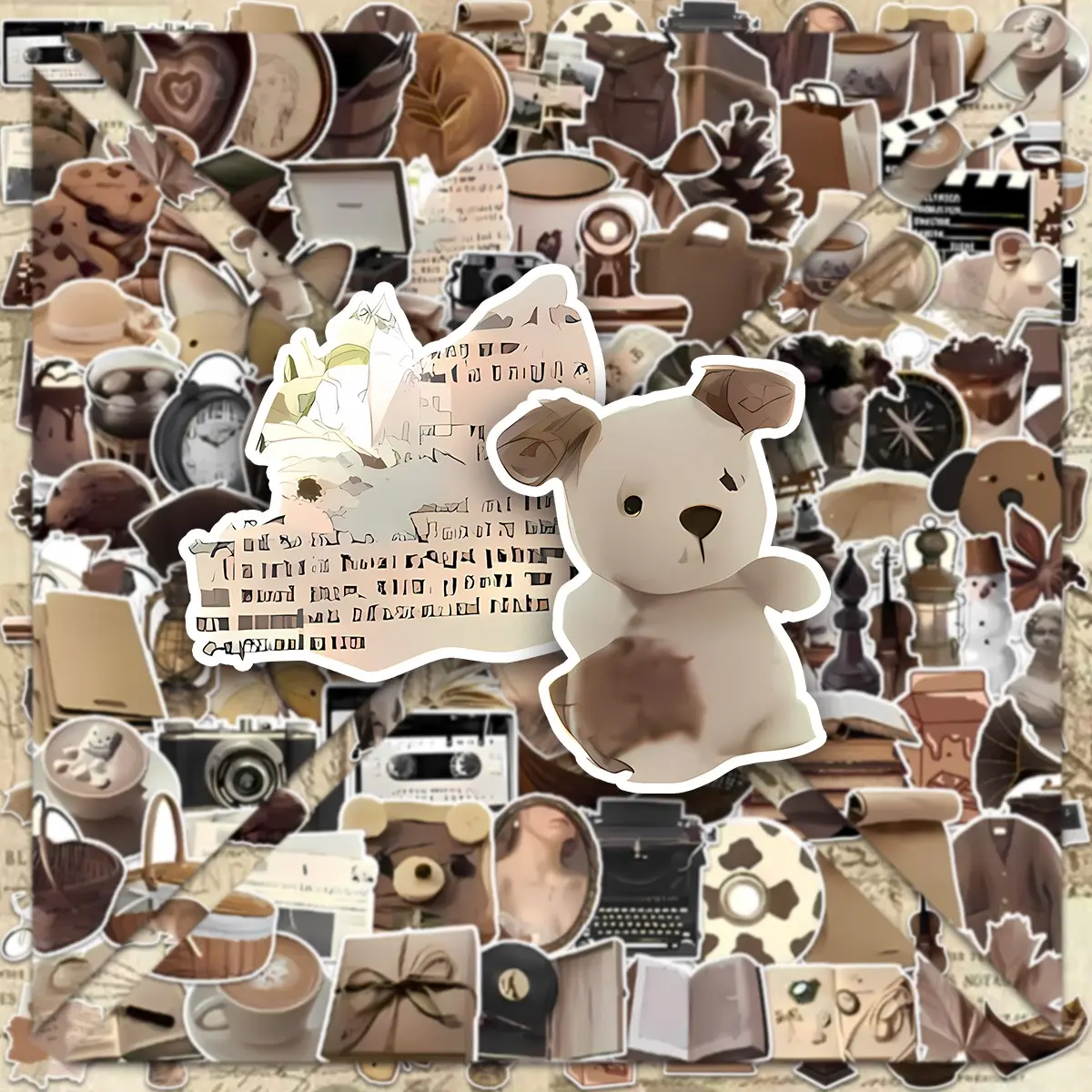 100Pcs Vintage Brown Aesthetic Sticker Collage Pack, Waterproof Cozy Retro & Neutral Nostalgia Vinyl Decals for Laptop, Water Bottle, Journal & Scrapbook, Scrapbook Accessories, Aesthetic Lover Gift, Stickers Kit