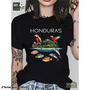 Women's Honduras Island Life Graphic T-Shirt 100% Cotton Crew Neck Short Sleeve Black Comfort Fit