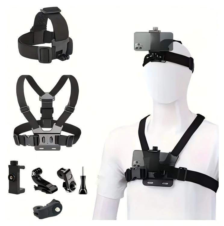 ABS Plastic Action Camera Strap & Phone Clip Full Kit - Durable Universal Set with Easy-Install Mount System, for Vlog Recording, Compatible with GoPro, Osmo Action, Smartphones