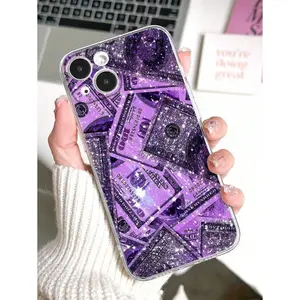 1pc Girl's Glitter Money Pattern Soft Transparent Anti-Slip Phone Case Suitable For IPhone17/IPhone17 Air/IPhone17 Pro/IPhone17 Pro Max/16 Pro Max/15 Pro Max/14 Pro Max/13 Pro Max/12 Pro Max