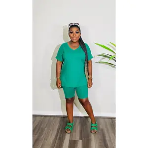 CUTTIE 2PC V-NECK SHORTS V-NECK LOUNGE SET (Green)