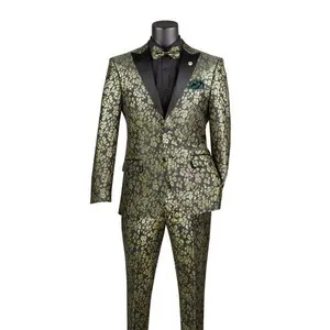 Eldoria Collection: Emerald 2 Piece Jacquard Fabric Single Breasted Slim Fit Tuxedo