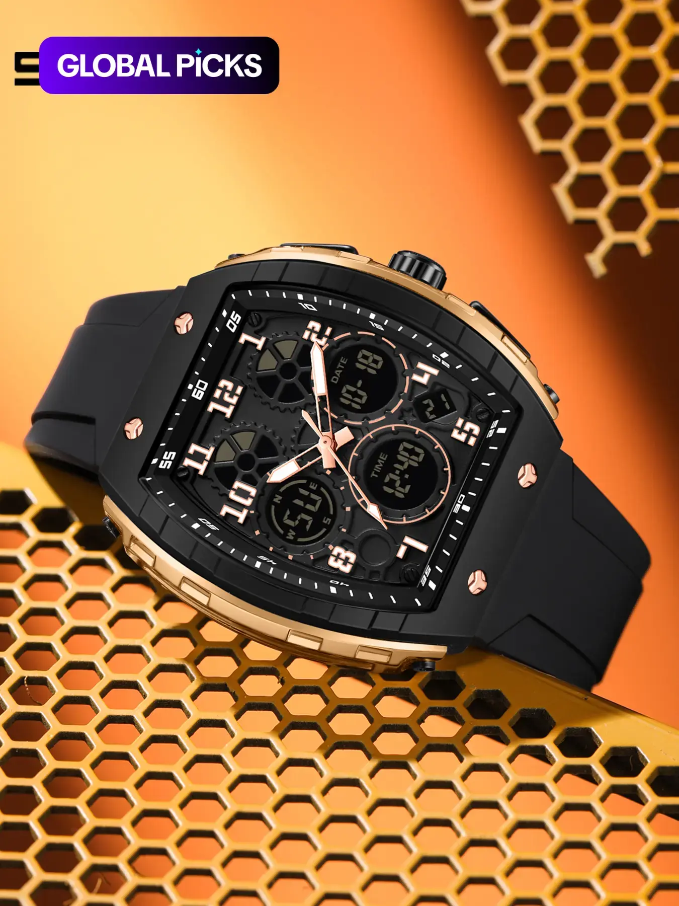 Men's Fashion Digital Analog Watch, Fashionable Digital Watch, Casual Sporty Quartz Digital Watch with Luminous Dial & Alarm Function, Waterproof Watch with Digital Display for Men with Box, Digital Wristwatch