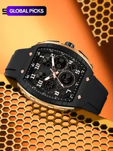 Men's Fashion Digital Analog Watch, Casual Sporty Quartz Digital Watch with Luminous Dial & Alarm Function, Waterproof Watch with Digital Display for Men with Box