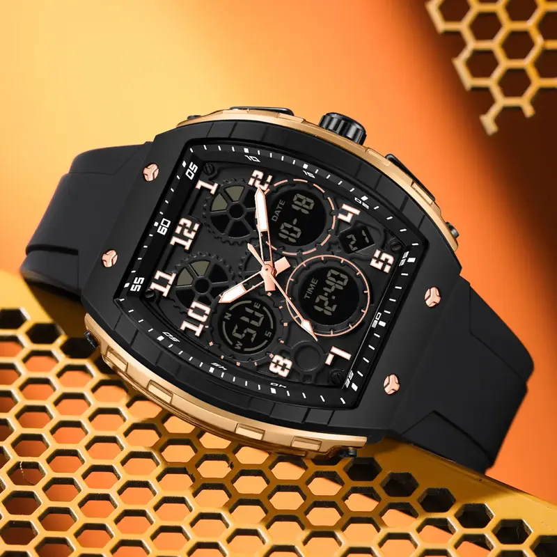 Men's Fashion Digital Analog Watch, Fashionable Digital Watch, Casual Sporty Quartz Digital Watch with Luminous Dial & Alarm Function, Waterproof Watch with Digital Display for Men with Box, Digital Wristwatch, Quartz Watches #GLOBAL PICKS