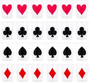 Casino Themed 1 Oz Plastic Shot Glasses - Set of 24 1 Oz Shot Cups - Durable Plastic Shot Glasses with Diamonds, Spades, Clubs, and Hearts Design