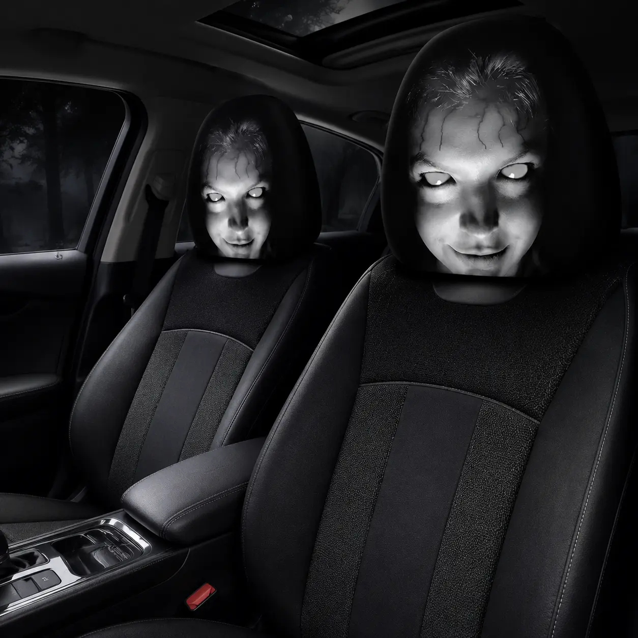 2Pcs Evil Eye Car Headrest Covers, Spooky Red Anime Eye Car Seat Headrest Protector, Universal Fit Stretch Knitted Car Interior Decor Accessories, Perfect Halloween Gift & Anti-Theft Spoof Mask