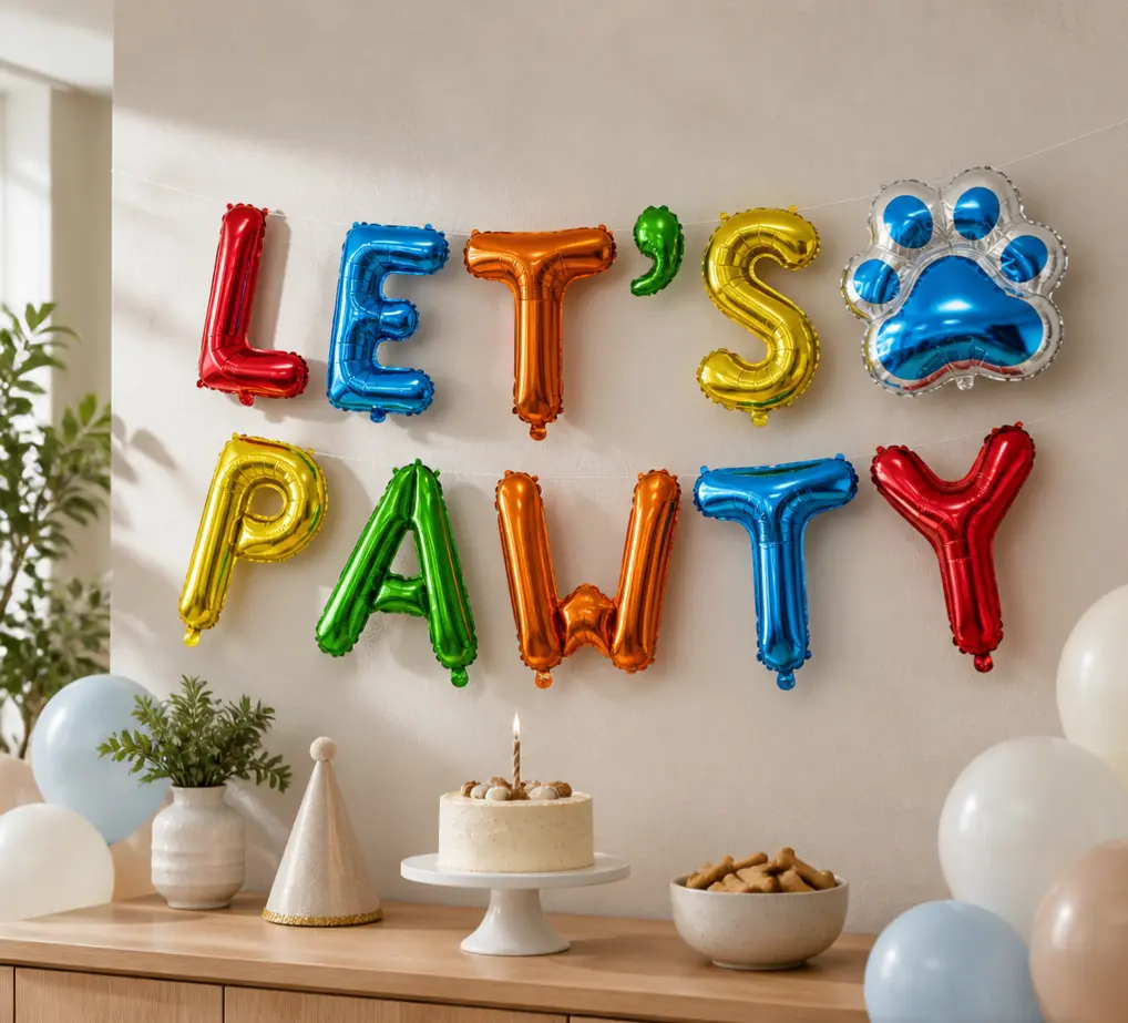 Let's Pawty Birthday Banner, Festive Party Supplies for Home Celebration Decorations