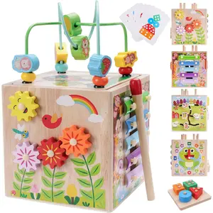 Wooden Activity Cube| Montessori Toys for 1 2 3 Year Old Toddlers| One Year Old 1st First Birthday Gift| Educational Toys for 12+ Months Baby Boys Girls| Bonus Sorting & Stacking Game (Pink)