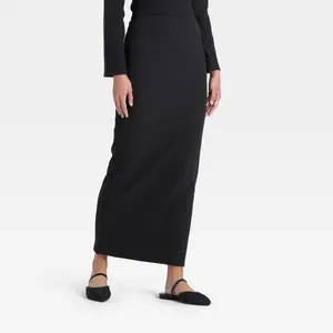 Women's High-Rise Brushed Ribbed Maxi Skirt - A