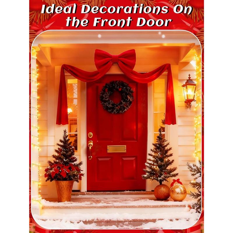 Giant Christmas Tree Topper Velvet Bow Decorations - 32x98in Large Plump & Structured Bows with Pearl Cotton Fill, Red Bow with Long Streamers for Indoor 6–7ft Christmas Tree Window Wall Decor