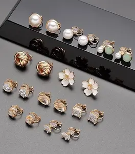 10 pack Clip On Earrings for Women Non Pierced CZ Flower Clip Earrings Pearl Twist Knot Flower Butterfly Heart Star Earrings