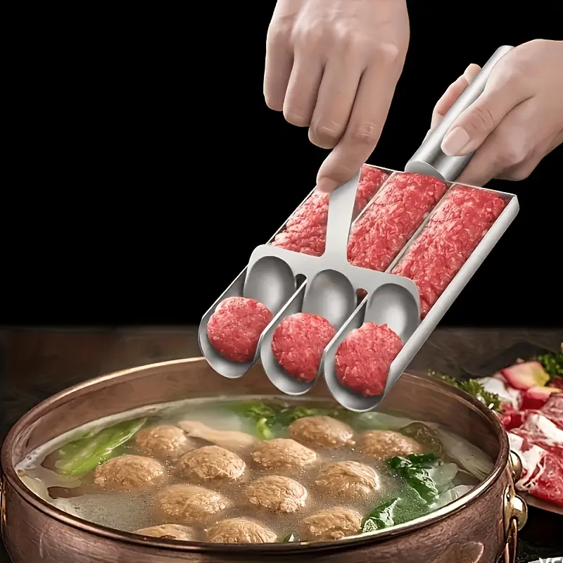 304 Stainless Steel Meatball Maker, Manual Non-Stick Mold, Food Grade Safety, Electric-Free, RV Kitchen Tool, Three/ten Tubes
