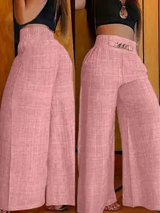 Women's Feminine Elegant Waist Cinching Wide Leg Casual Loose Long Bottom Pants, Comfortable and Stylish, Perfect for Daily Wear