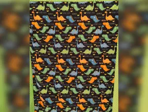 Fleece and Minky Blanket: Polar Fleece Bright Dinosaurs Bordered Luxe on Luxe Cuddle Dimple Dot in Lime