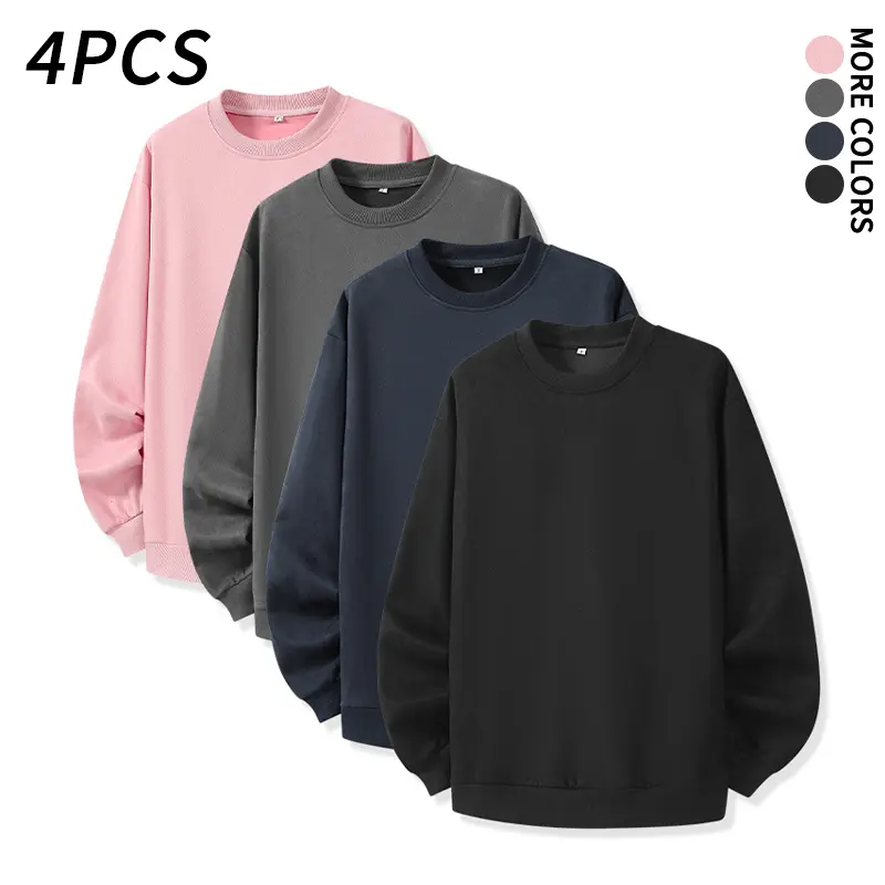 4-Pcs Basic Crew Neck Sweatshirts, Soft Skin-Friendly Casual Tops, All Week Outfits, Suitable for Layering or Outer Wear