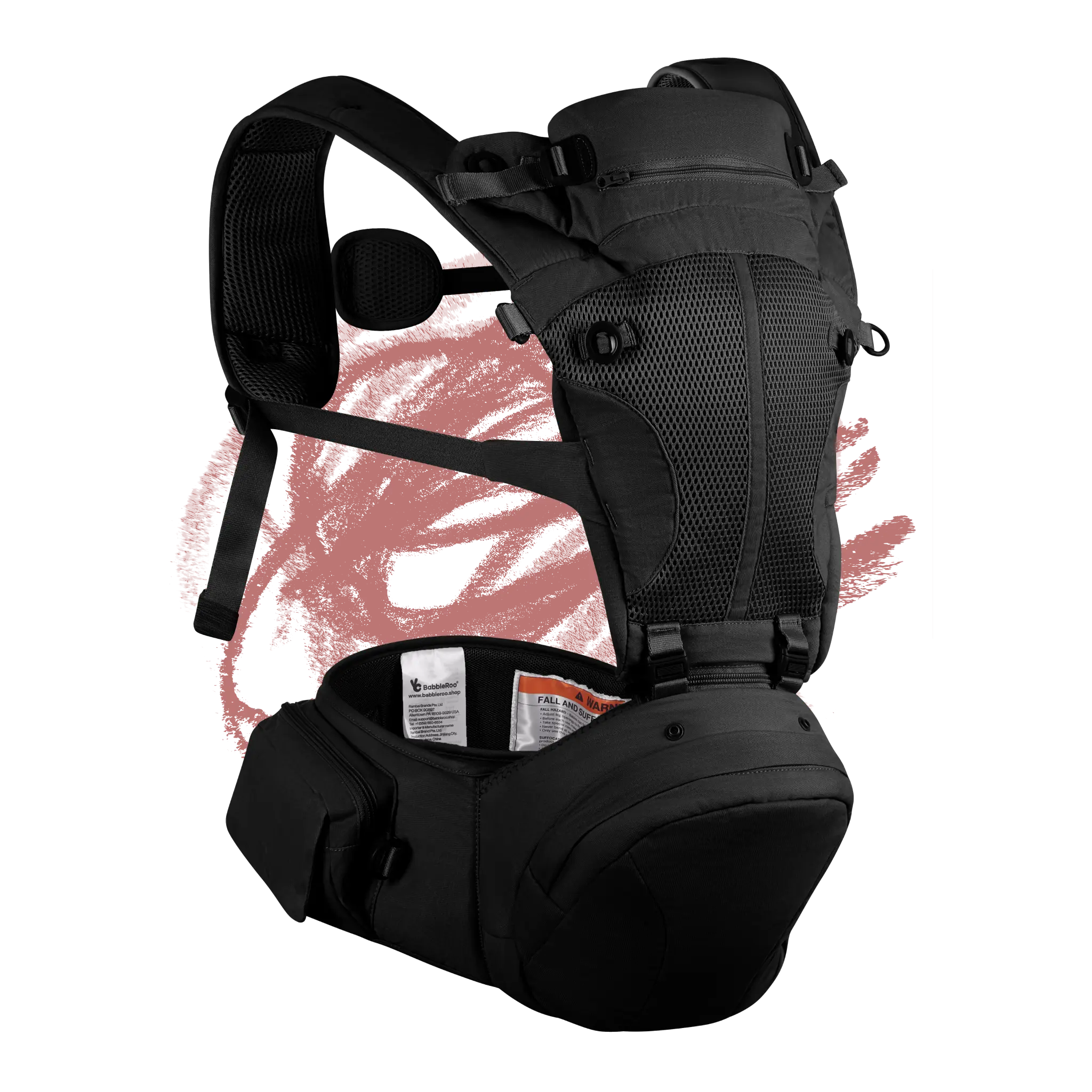 BabbleRoo Baby Grow Plus/6in1 Ergonomic Carrier with Hip Seat | Easy Magnetic Buckle Organic Cotton Infant to Toddler Carrier 7-50 lbs (Storage Bag Included)