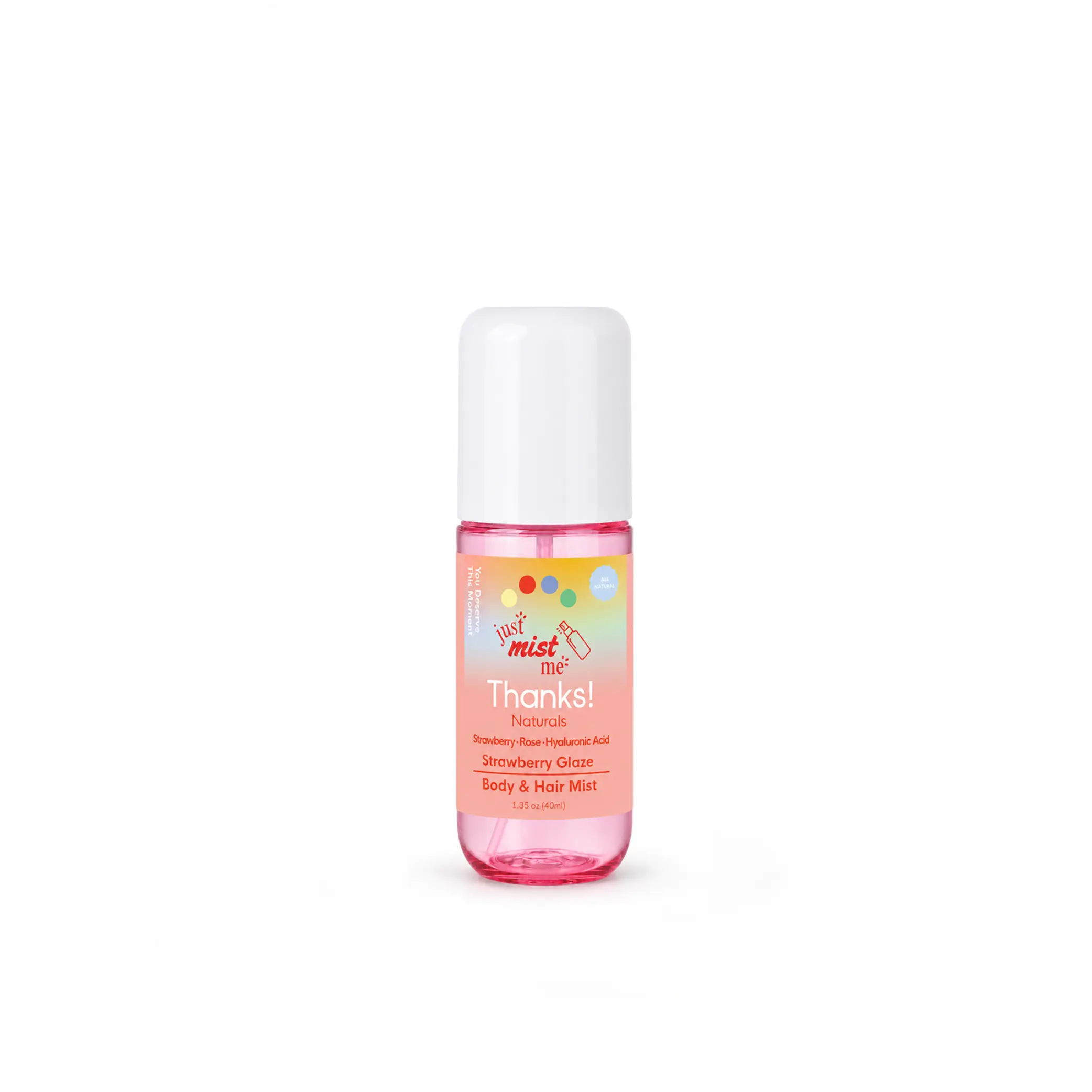 Thanks! Naturals Body & Hair Mist Vegan Hydrating Spray with Aloe Vera Hyaluronic Acid & Botanical Extracts Lightweight Refreshing Fragrance Self Care Essential 1.35 oz, Strawberry Glaze, Honeydew, Botanicals