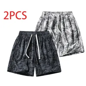 Men’s 2-Pack Corduroy Tie-Dye Shorts – Summer Retro Casual Knee-Length Drawstring Sweat Shorts Set