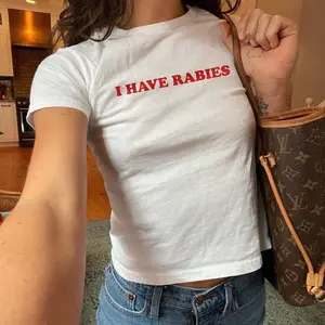 I Have Rabies Baby Tee – Funny Humor Shirt, Sarcastic Women’s T-shirt, Unhinged Meme Baby Tee