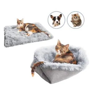 Cat&Dog Bed Self Warming, Two-in-One Foldable Self Heated  Mat with Removable Cover Heating Pad 21 x 20 inch Extra Warm Thermal Pet Pad for Indoor Outdoor , Non-Slip Bottom Washable Non Electric