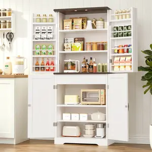 Walsunny White Floor Storage Cabinet with 4 Doors, Middle Drawers, Freestanding Design, 28*15.6*66.7 Inches, Suitable for Bathroom, Living Room, Dining Room, Office