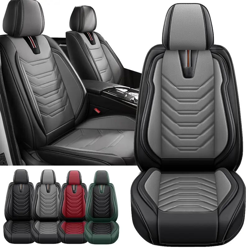 Arespark Car Seat Cover Full Set Leather For 2009-2026 2024 2025 Dodge Ram 1500 2500 3500 Crew Cab Crew Quad Regular Cab Pickup, Waterproof 5 Seats Front & Rear Seat Covers Protector Pads- Gray Full Set