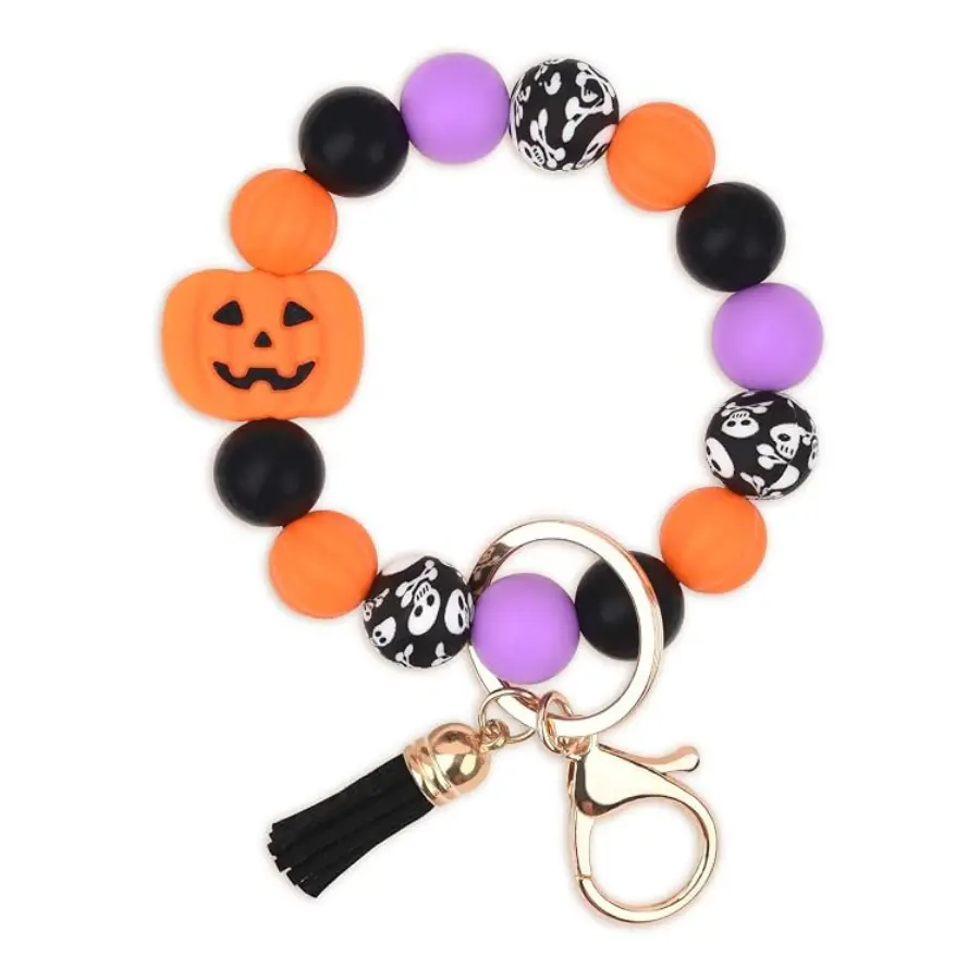 Women's Cute Silicone Beaded Keychain Wristlet, Fashion Key Ring Holder Accessory