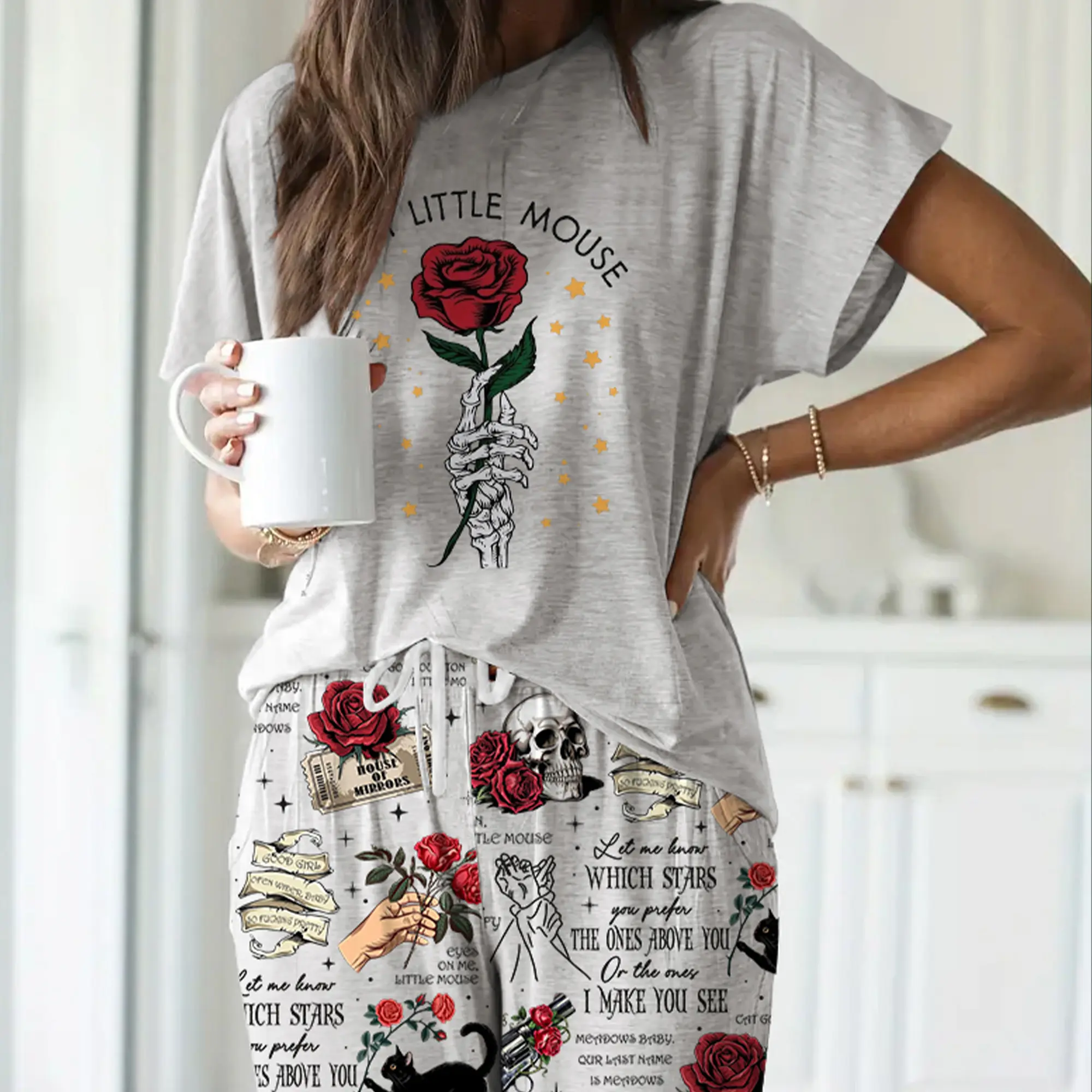 SHESHOW Run Little Mouse Casual Pajama Set For Women