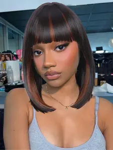 Women's Straight Bob Wig with Bangs, Short Straight Synthetic Wig for Daily Use, 12 Inch Mix for Parties & Cosplay