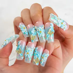 Lovful NEW DROP Collection Handmade Acrylic Press On Nails 10PCS Reusable Salon Quality 3D Flower Rhinestones for Flawless Long Lasting Look Manicure