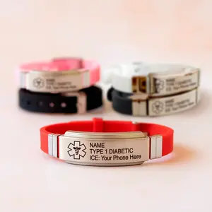 Emergency Silicone & Stainless Steel Unisex Medical Alert ID bracelet