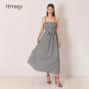 Women Slip Sleeveless Dress Summer Vertical Stripe Print A-Line Party Dress for Vacation Cocktail Beach Streetwear