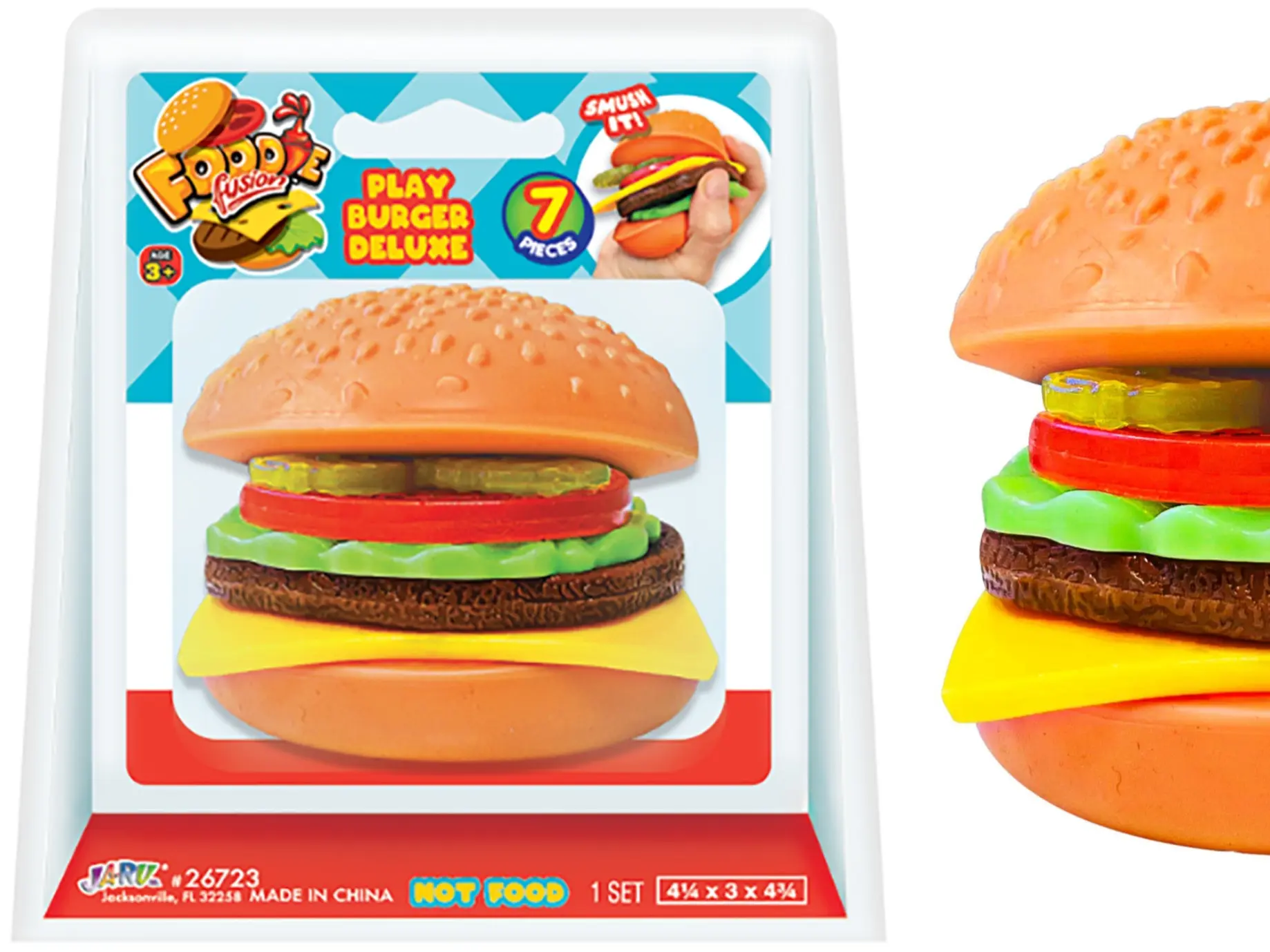 JA-RU Squishy Burger Foodie Fusion Deluxe Fidget Toy – Build Your Own Stackable Sensory Squishie | Slow Rising Stress Relief Squish Toy for Kids, Teens & Adults