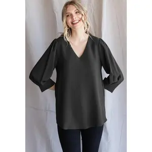 Long Sleeve V Neck Top | S-L  *Final Sale*