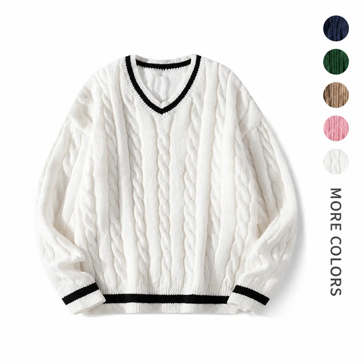 #SohoChic 2026 New-Style Unisex 18 to 35 Menswear Fitted Fit Retro Vintage Plain Knit Polyester Long Sleeve Commuting Streetwear Sweater - New Year, Everyday Use