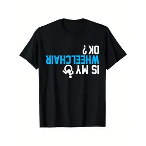Plus-size, Funny Wheelchair Humor Joke Handicap Disability T-Shirt, 100% Cotton, Holiday Gift, All-In-One Top, Men, Women, Dad, Family, Mom, Friend Wheel T-Shirt, 180G, Round Neck Black, Plus Size