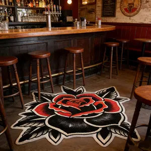 American Retro Gradient Rose Rug, Large Irregular Shape Carpet for Living Room Bedroom, Floral Pattern Rug, Washable Plush Mat, Home Decor