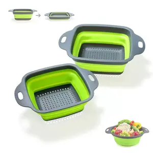 Foldable Pasta Filter Set, Kitchen Strainer for Draining Fruits, Silicone Foldable Funnel with Plastic Handle, Eco-Friendly Large Hole Filter