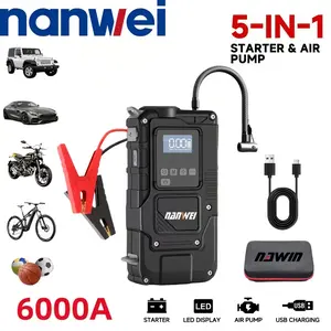NANWEI 1500mAh Portable Car Jump Starter with 150PSI Tire Inflator LED Lighting Power Bank Storage Bag for Car Battery Starters Tire Ball Inflators