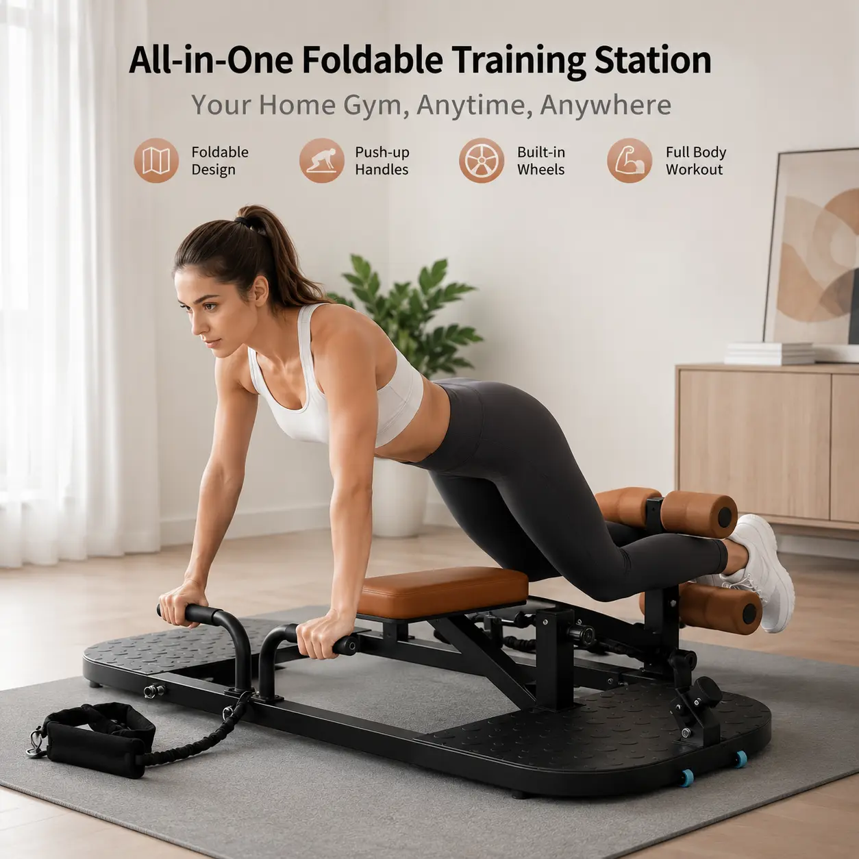 Foldable Home Gym Rack - Adjustable, Compact Indoor Gym Equipment with Built-in Push-Up Supports, Casters for Full Body Workout Strength Training, Multi-Level Pads, Unisex, Minimalist Fold, Built-In Wheels, Customizable, Easy Storage, Flexible