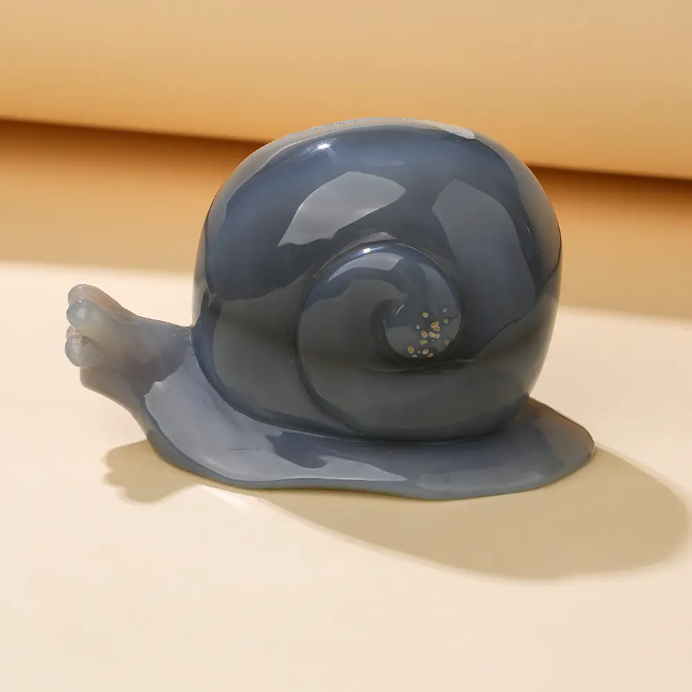Grey Agate Druzy Snail Carving