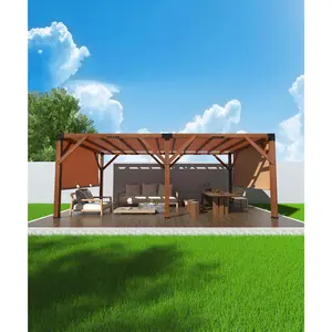 GARVEE 12'X 20' Cedar Wood Pergola with Solid Structure, Retractable Shade Canopy, Patio Pergola for Backyard, Deck, Garden, Outdoor Entertaining