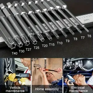 11pcs S2 Precision Star Torx Bit Set 75mm Length T6-T40 Sizes Hex Socket for Vehicle and Electrical Maintenance Mechanic and Home Tool Kit Durable High Quality Hand Tool Set for Automotive and DIY Repairs