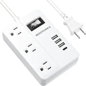2 Prong Power Strip with USB-C,  2 Prong to 3 Prong Outlet Adapter, 1080J 2 Prong Surge Protected with 3 Outlet & 4 USB, 3 Prong Adapter 4ft, for Polarized Two Prong Outlet, Old House, White