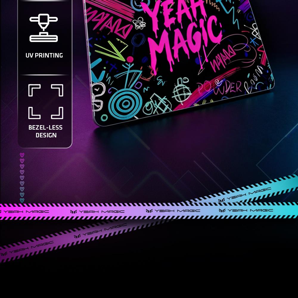YEAH MAGIC Arcane M1 Micro-Etched Glass Gaming Mouse Pad - Hard Computer Mousepad for PC Gaming Setup, Anti-Slip Base, 12.2×16.14in Bundle with Arm Sleeve, Speed Mouse Skates, Hard Mousepad, Computer Mouse Pad