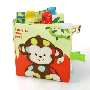 Soft Baby Books Toys, Baby Soft Book with Animals and Label, Cloth Book Has 3D Touch and Feel Crinkle, Baby Soft Cloth Book for 0-3 Year Old, Educational Learning Toy Baby Books(Monkey)