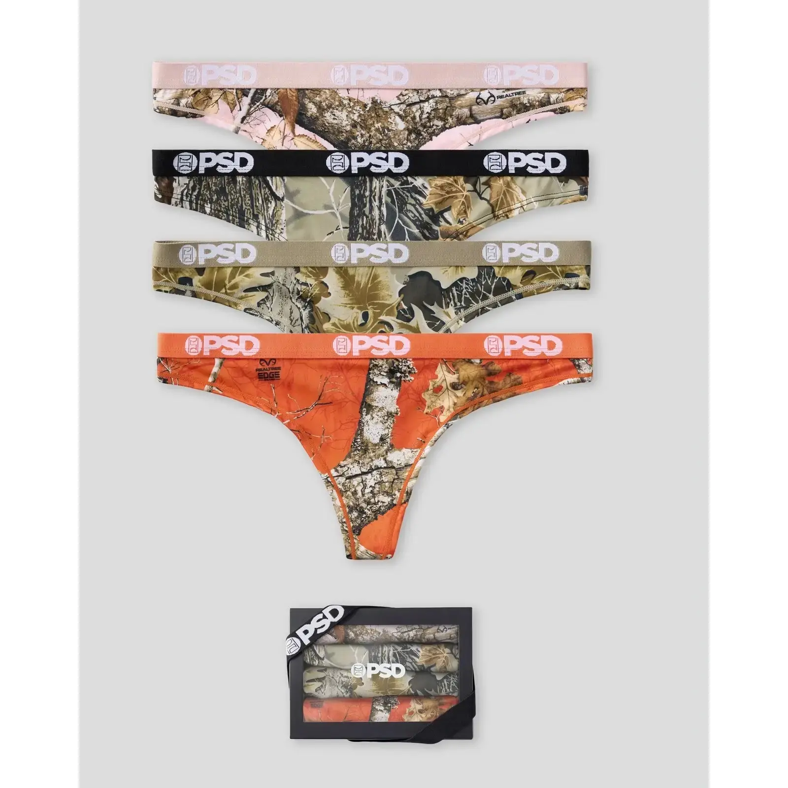 PSD Womens Realtree Thong 4 Pack Boxed Gift Set - Comfortable, Breathable, Ultra-Light Fabric PSD Womens Realtree Thong 4 Pack Boxed Gift Set - Comfortable, Breathable, Ultra-Light Fabric