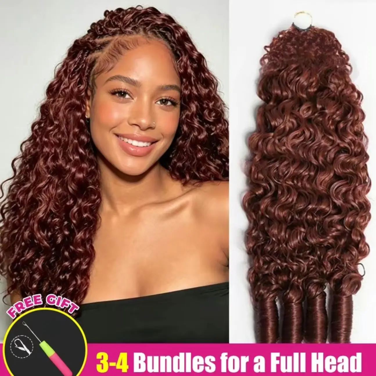 [NEW ARRIVAL] ISEE HAIR Reddish Brown & 99J Burgundy Crochet Human Hair Burmese Curly Designed for Miracle Knots Pre Separated 50g/Pack Knotless Boho Braids Vacation Hair Plush Texture Wear Boho Knotless Summer Braids back to school travel essentials