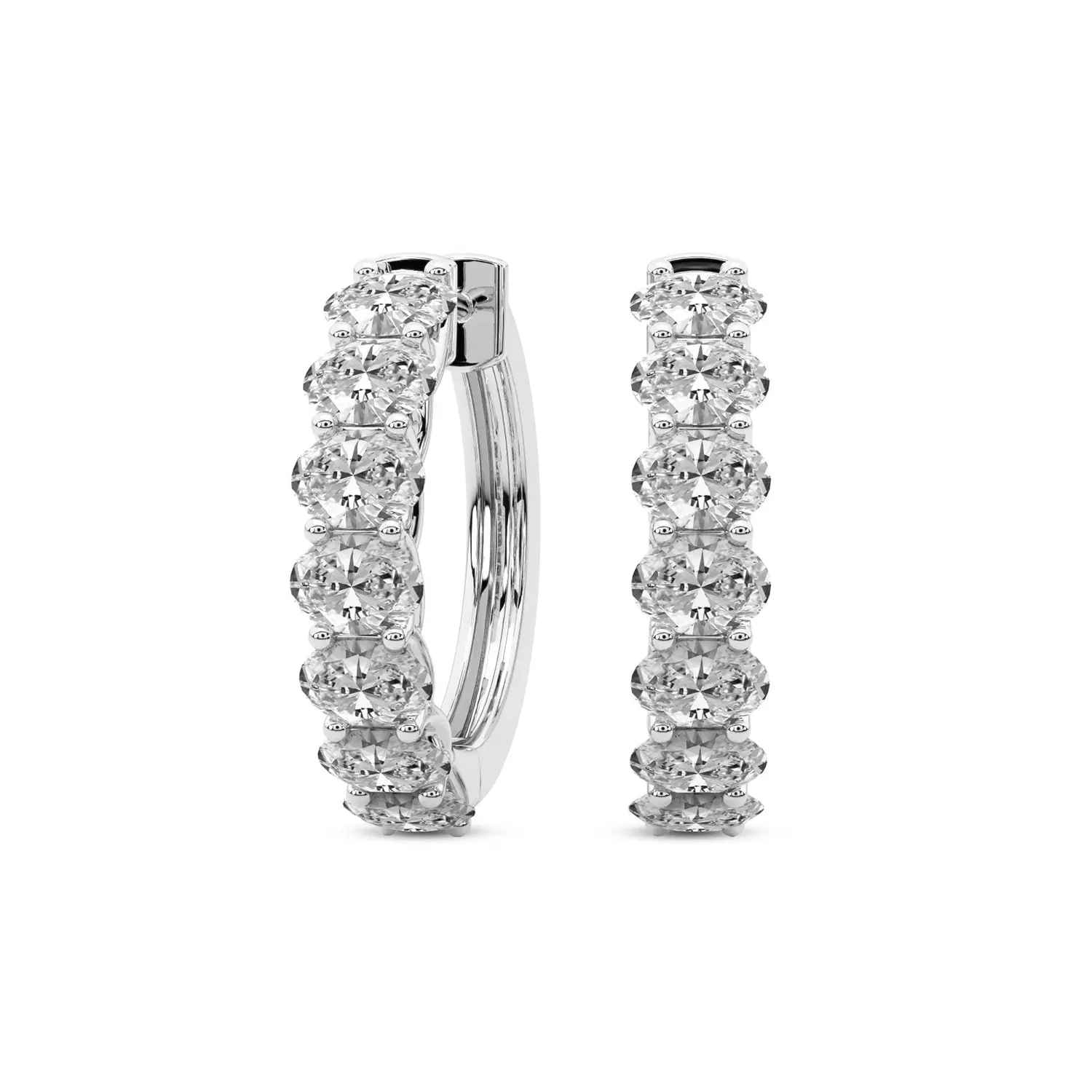 Lab Diamond Hoop Earrings 14Kt White Gold 3Ct Jovana Oval Lab Diamond Hoop Earrings F-G Color, VS Diamond, IGI Certified - Friendly Diamonds